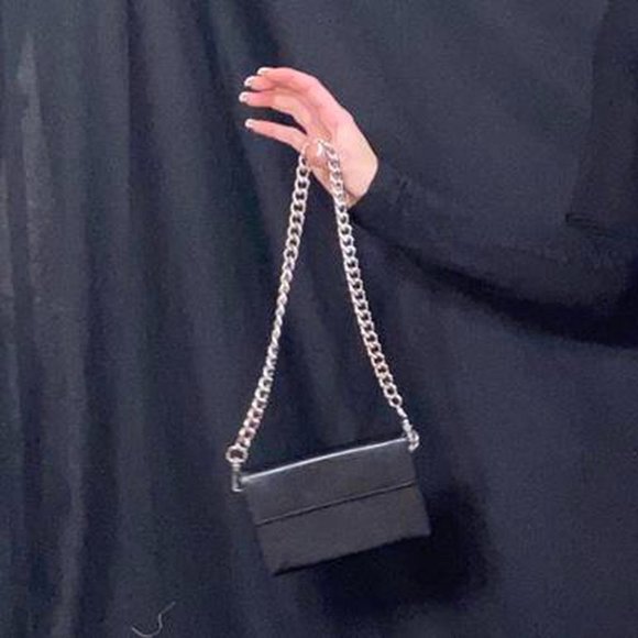 Mini Black Leather Square Purse with Silver Chains by Urban Outfitters - Picture 2 of 4
